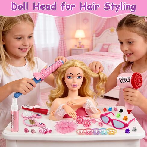Doll Head for Hair Styling Kids,Pretend Play Hair Salon Toys,Mannequin Head for Girls,Ideas Birthday Gifts for 3 4 5 6 7 8-10 Year Old Girls in Kuwait