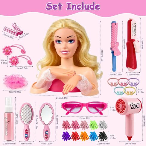 Doll Head for Hair Styling Kids,Pretend Play Hair Salon Toys,Mannequin Head for Girls,Ideas Birthday Gifts for 3 4 5 6 7 8-10 Year Old Girls in Kuwait