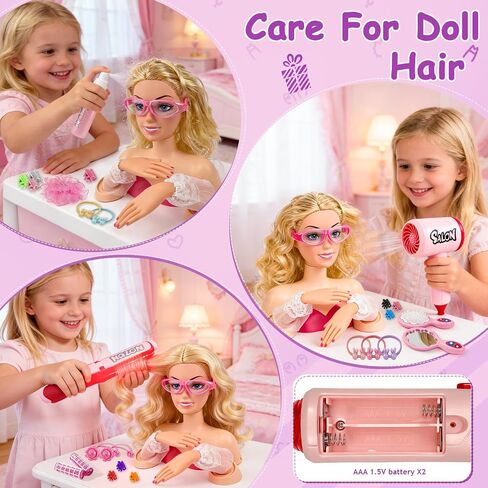 Doll Head for Hair Styling Kids,Pretend Play Hair Salon Toys,Mannequin Head for Girls,Ideas Birthday Gifts for 3 4 5 6 7 8-10 Year Old Girls in Kuwait