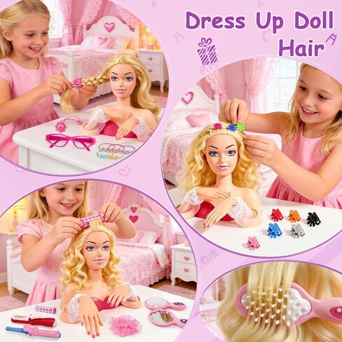Doll Head for Hair Styling Kids,Pretend Play Hair Salon Toys,Mannequin Head for Girls,Ideas Birthday Gifts for 3 4 5 6 7 8-10 Year Old Girls in Kuwait