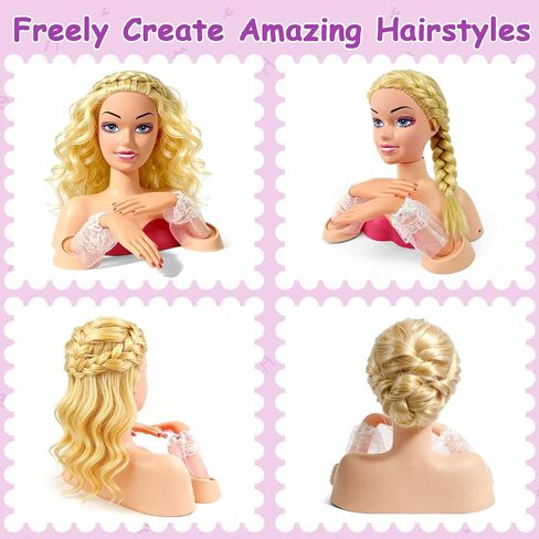 Doll Head for Hair Styling Kids,Pretend Play Hair Salon Toys,Mannequin Head for Girls,Ideas Birthday Gifts for 3 4 5 6 7 8-10 Year Old Girls in Kuwait