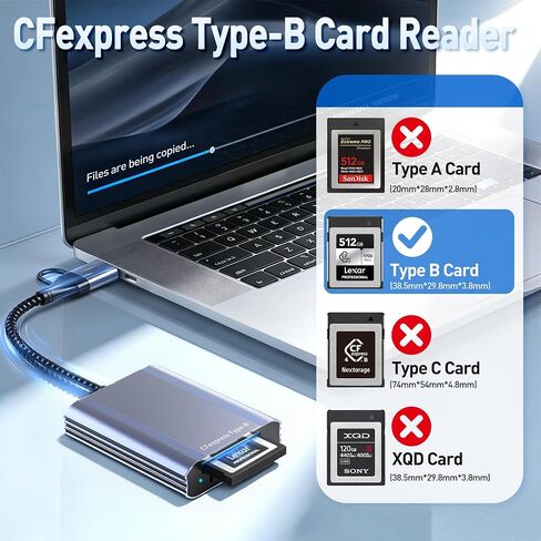 CFexpress Type B Card Reader with 10Gbps USB 3.2 Gen 2, USB-C & USB-A 2-in-1 Type B CFexpress Adapter, Compatible with Windows/Mac/Linux/Android, iPhone 17/16/15, iPad, Laptop, Tablet, Smartphone in Kuwait