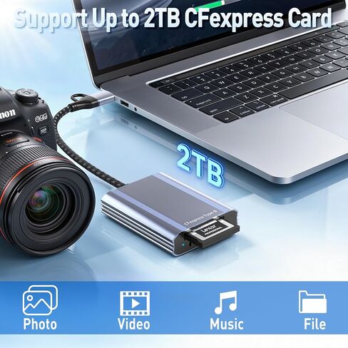 CFexpress Type B Card Reader with 10Gbps USB 3.2 Gen 2, USB-C & USB-A 2-in-1 Type B CFexpress Adapter, Compatible with Windows/Mac/Linux/Android, iPhone 17/16/15, iPad, Laptop, Tablet, Smartphone in Kuwait