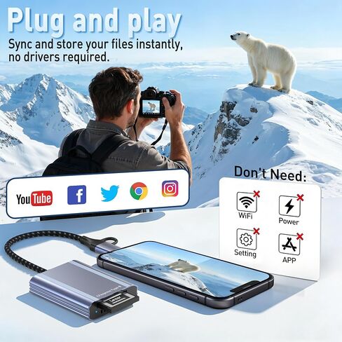 CFexpress Type B Card Reader with 10Gbps USB 3.2 Gen 2, USB-C & USB-A 2-in-1 Type B CFexpress Adapter, Compatible with Windows/Mac/Linux/Android, iPhone 17/16/15, iPad, Laptop, Tablet, Smartphone in Kuwait