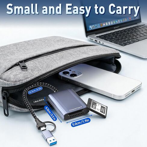 CFexpress Type B Card Reader with 10Gbps USB 3.2 Gen 2, USB-C & USB-A 2-in-1 Type B CFexpress Adapter, Compatible with Windows/Mac/Linux/Android, iPhone 17/16/15, iPad, Laptop, Tablet, Smartphone in Kuwait