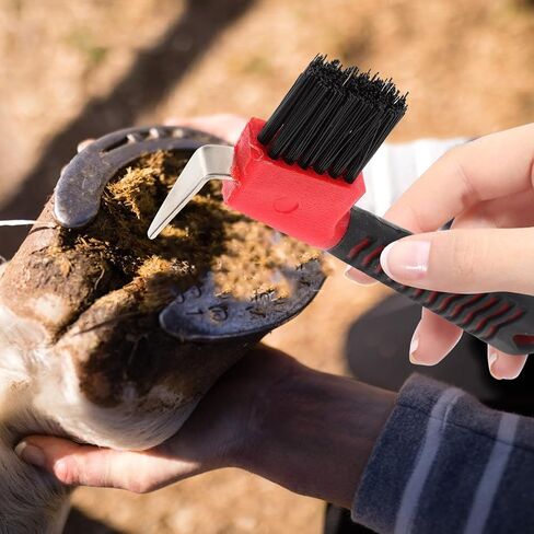 Horse Hoof Pick with Brush, Rubber Handle, Stainless Steel Grooming Tool in Kuwait