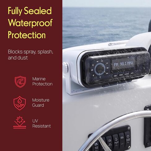 Pyle Water Resistant Marine Stereo Cover - Smoke Colored Heavy Duty Boat Radio Protector Shield with Flip-up Door & Spring Loaded Release - Mounting Gasket Included - PLMRCW1 in Kuwait