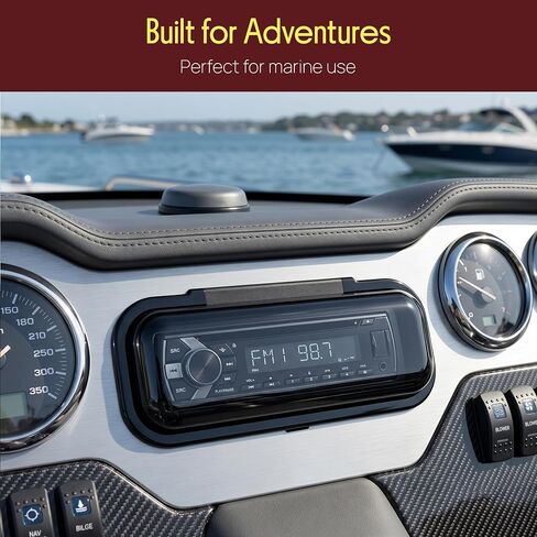 Pyle Water Resistant Marine Stereo Cover - Smoke Colored Heavy Duty Boat Radio Protector Shield with Flip-up Door & Spring Loaded Release - Mounting Gasket Included - PLMRCW1 in Kuwait