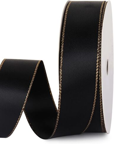 VIVIQUEN White Double Faced Satin Ribbon with Gold Edge, 1" Polyester Continuous Ribbon -25 Yards,Wide Ribbon for Gift Wrapping,Wedding,Bows Bouquet,Floral Arrangement and Craft in Kuwait