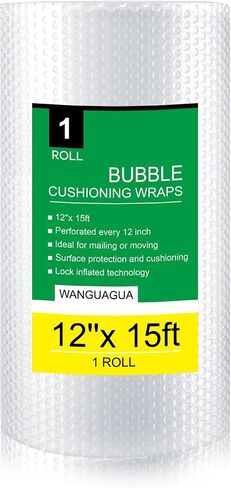WANGUAGUA Bubble Packing Wrap For Moving Boxes Shipping Cushioning Supplies 1 Roll 12" X 15' Perforated in Kuwait
