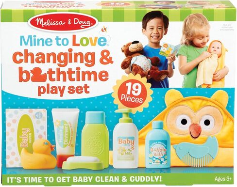 Melissa & Doug Mine to Love Changing & Bathtime Play Set for Dolls – Diapers, Pretend Shampoo,Wipes, Towel, More (19 pcs) in Kuwait
