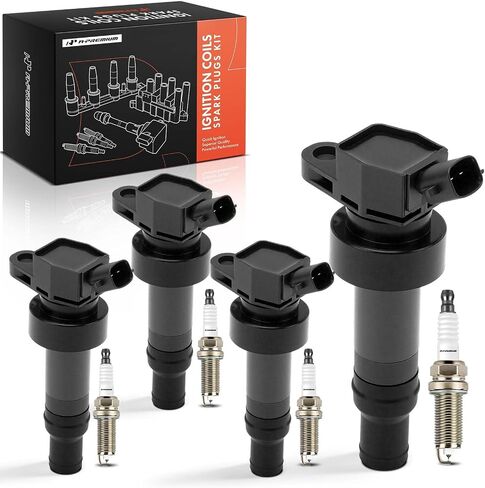 A-Premium Set of 4 Ignition Coil Pack and Iridium Spark Plugs Compatible with Hyundai Veloster 2012-2017, Accent & Kia Rio Soul 2012-2019, 1.6L Naturally Aspirated in Kuwait