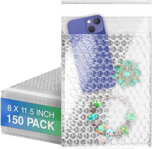 Clear Bubble Out Bags, 4 x 5.5 Inches. 50 Pack Self Seal Bubble Pouches. Polyethylene Clear Bubble Bags for Packing. Waterproof Clear Bubble Out Pouches for Fragile Things in Kuwait