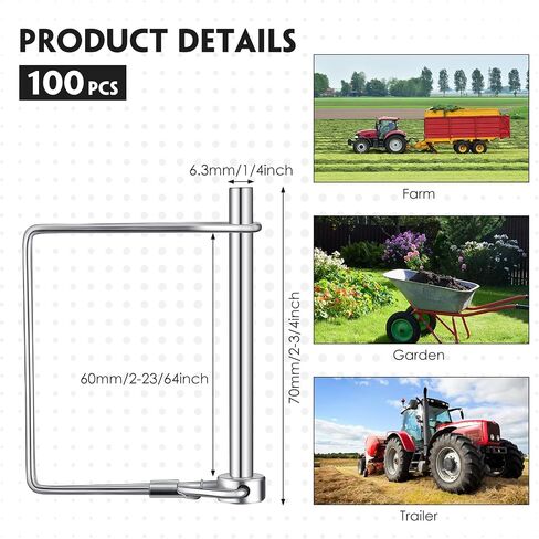 Pelopy 60 Pcs Square Trailer Pin 1/4 Inch Diameter x 2-3/4 Inch Long Safety Shaft Locking Pin Wire Trailer Hitch Pin Trailer Coupler Pin Metal Pins for Farm Lawn Garden Hitches Trailers Wagons Towing in Kuwait