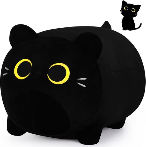 Black Cat Plush Stuffed Animal-11.8'' Black Cat Plush Toy, Cute Soft Plush Pillow, Cute Soft Plushie Pillow Plushie Stuffed Cat Toys, Christams Birthday Decoration Doll Gift for Kids Girls Boys in Kuwait