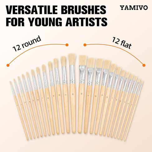 Paint Brushes Set of 24, Natural Bristle Round and Flat Tip Art Set in Saudi Arabia