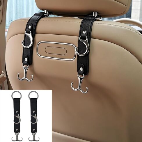 Car Purse Hook for Men Women-Upgraded 3 in 1 Stronger Superior Leather Car Purse Holder Vehicle Seat Headrest Hanger Hooks for Grocery Bag Coats Umbrellas Handbag Car Hooks Car Accessories Interior in Kuwait