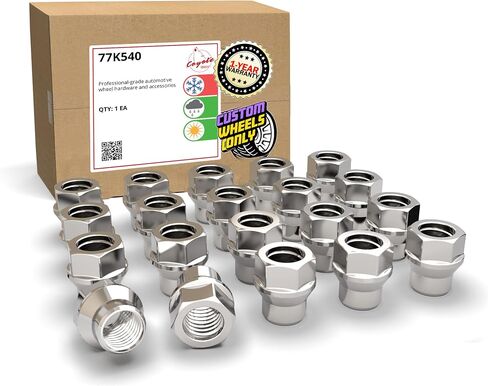 Wheel Accessories Parts Set of 20 Chrome 7/16 Lug Nuts Closed End Bulge Acorn Lug Nut Style 1.38" Long Cone Seat 19mm (3/4") Hex Wheel Lug Nut (7/16 UNF, Chrome) in Kuwait