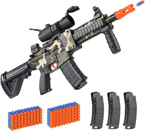 Realistic Toy Foam Blaster Gun - Electric Sniper Rifle with Scope 120 Soft Bullets 3 Magazines, Automatic Dart Gun for Boy Ages 8-12 Years Old, Indoor Outdoor Gifts for Adult Kid Christmas Birthday in Kuwait
