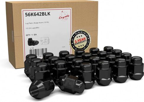 Wheel Accessories Parts Set of 24 Black 1/2" Lug Nuts Closed End Cone Seat Acorn, 1.38" Long Truck Nut 21mm (13/16") Hex Wheel Lug Nut - Fit Dodge Durango, Dakota, Jeep, Ford, Chevrolet, Cadillac in Kuwait