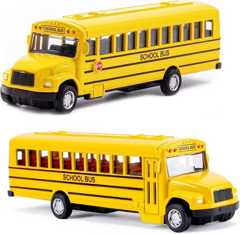 2 Pack 5.5inch Pull Back School Bus Playset, Die-cast Metal Toy Play Vehicles with Yellow for Kids Boys Toddlers in Saudi Arabia