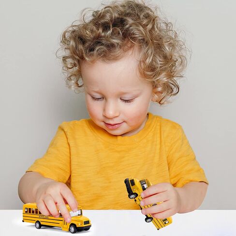 2 Pack 5.5inch Pull Back School Bus Playset, Die-cast Metal Toy Play Vehicles with Yellow for Kids Boys Toddlers in Saudi Arabia