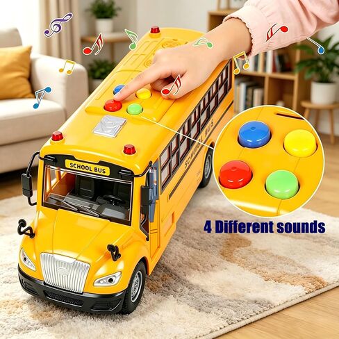 soi-meme Yellow School Bus Toys for Toddlers with 4 Different Flashing Lights & Sound, Back and Side Doors Open Friction-Powered Wheels Light Up Toy Buses Birthday Gift for Kids Girl Boy Ages 3+ in Kuwait
