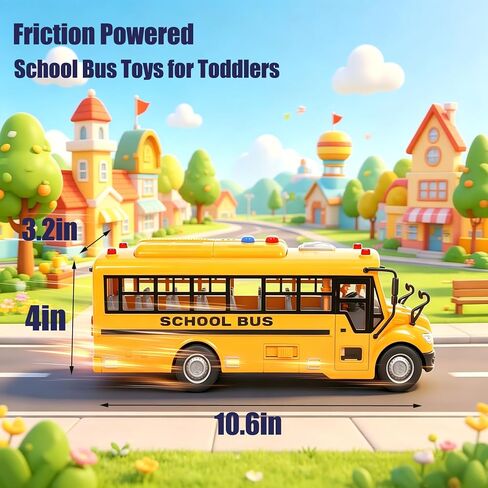 soi-meme Yellow School Bus Toys for Toddlers with 4 Different Flashing Lights & Sound, Back and Side Doors Open Friction-Powered Wheels Light Up Toy Buses Birthday Gift for Kids Girl Boy Ages 3+ in Kuwait