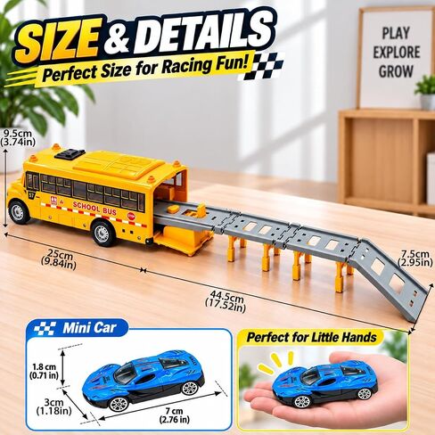 School Bus Race Track Toy, Yellow Bus Launcher with 6 Race Cars for Kids in Kuwait