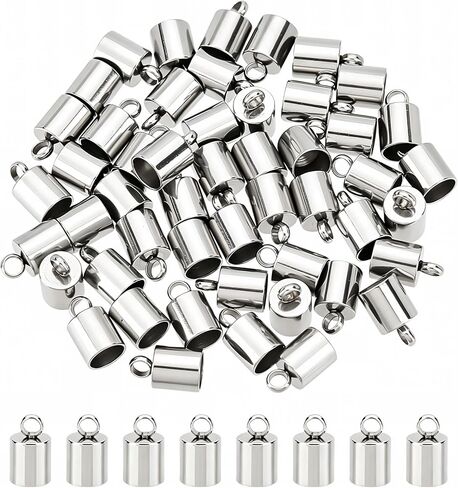 UNICRAFTALE 50pcs Column Cord End Caps, 5mm Inner Diameter Smooth Cord Terminators, Stainless Steel Cord Findings for DIY Jewelry Making, Steel Tone Finish in Kuwait