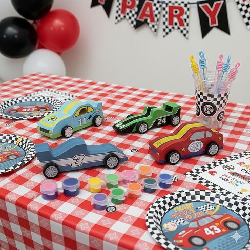 12 Pack Race Car Party Favors DIY Craft Kit – Paint Your Own Wooden Cars in Kuwait