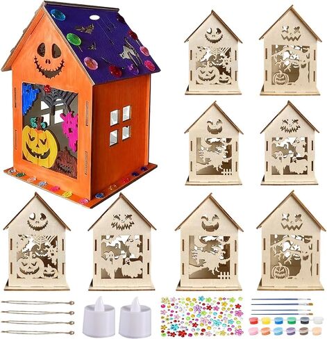 HABDJILTY 35Pcs Halloween Wooden Houses Craft Kit DIY Paint 3D Ghost House in Saudi Arabia