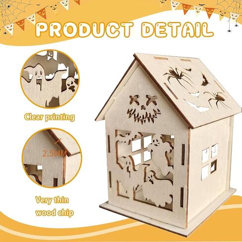 HABDJILTY 35Pcs Halloween Wooden Houses Craft Kit DIY Paint 3D Ghost House in Saudi Arabia