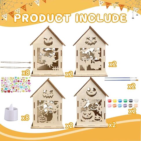HABDJILTY 35Pcs Halloween Wooden Houses Craft Kit DIY Paint 3D Ghost House in Saudi Arabia