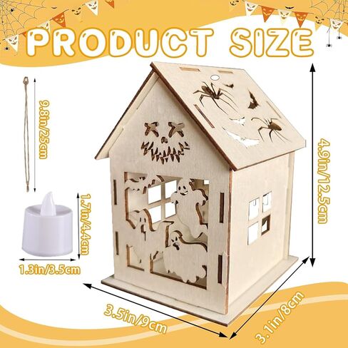 HABDJILTY 35Pcs Halloween Wooden Houses Craft Kit DIY Paint 3D Ghost House in Saudi Arabia