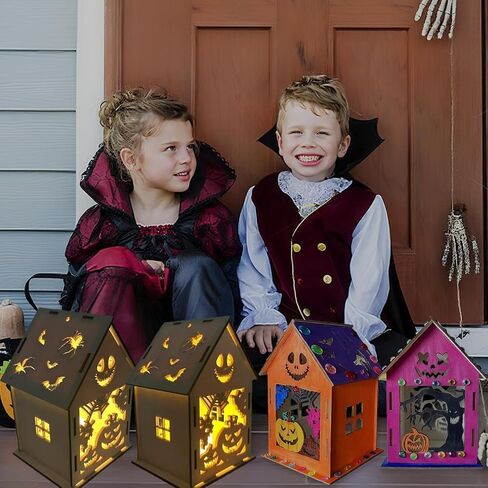 HABDJILTY 35Pcs Halloween Wooden Houses Craft Kit DIY Paint 3D Ghost House in Saudi Arabia