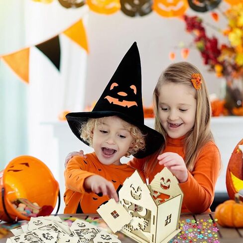 HABDJILTY 35Pcs Halloween Wooden Houses Craft Kit DIY Paint 3D Ghost House in Saudi Arabia