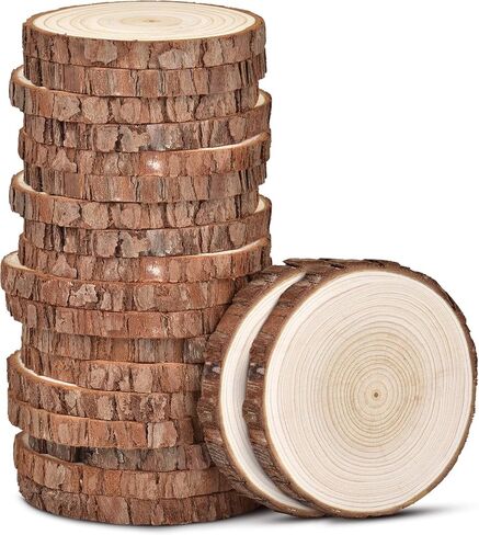 Unfinished Natural Wood Slices with Bark |20 Pcs Kiln Dried Wooden Coasters in Kuwait