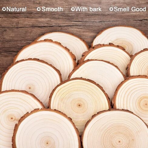 Unfinished Natural Wood Slices with Bark |20 Pcs Kiln Dried Wooden Coasters in Kuwait