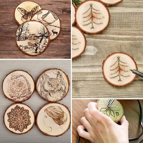 Unfinished Natural Wood Slices with Bark |20 Pcs Kiln Dried Wooden Coasters in Kuwait
