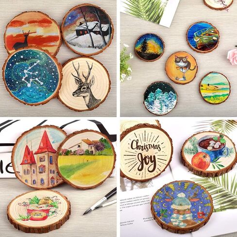 Unfinished Natural Wood Slices with Bark |20 Pcs Kiln Dried Wooden Coasters in Kuwait