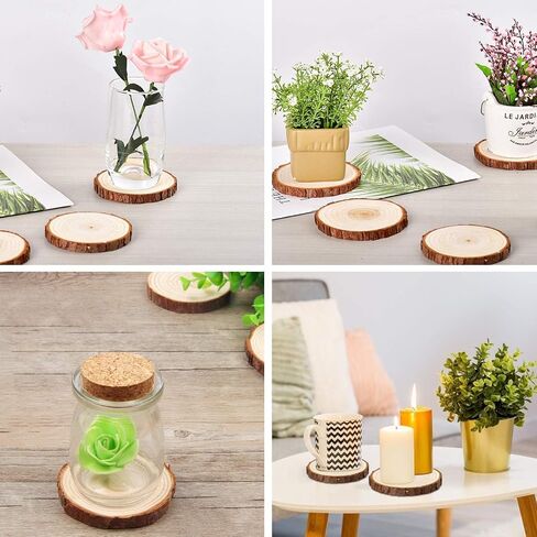 Unfinished Natural Wood Slices with Bark |20 Pcs Kiln Dried Wooden Coasters in Kuwait