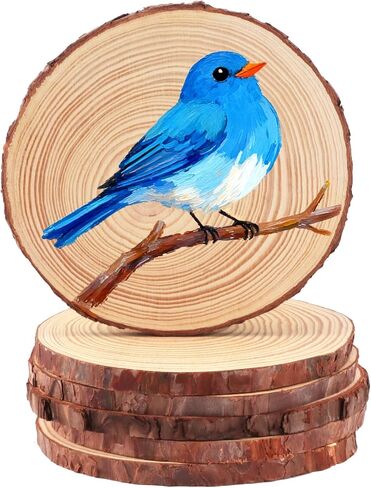 FSWCCK 17 PCS Unfinished Wood Slices for centerpieces 5.1-5.5 Inch,Round Wooden Discs with Tree Bark,Wood Cookies Circles for Crafts Christmas Ornaments,Wood Slice for Rustic Wedding Decoration in Kuwait