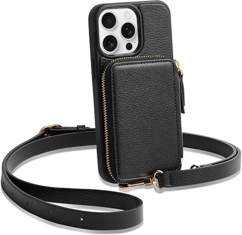 ZVE for iPhone 12 Pro/iPhone 12 Wallet Case with Card Holder, Zipper Crossbody Phone Case with Wrist Strap for Women, RFID Blocking Purse Cover for iPhone 12 Pro/iPhone 12（6.1 inch）-Beige in Kuwait