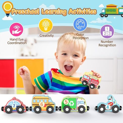 Zeoddler Toys for Toddlers, 11 Magnetic Wooden Vehicle Train Set, Montessori Toys for Toddlers, Preschool Learning Activities for Kids, Birthday Gifts for Boys, Girls in Kuwait
