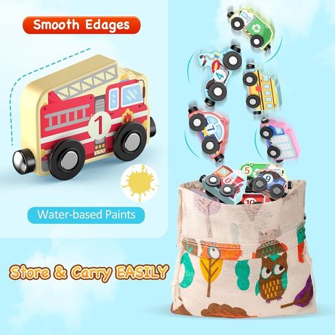 Zeoddler Toys for Toddlers, 11 Magnetic Wooden Vehicle Train Set, Montessori Toys for Toddlers, Preschool Learning Activities for Kids, Birthday Gifts for Boys, Girls in Kuwait