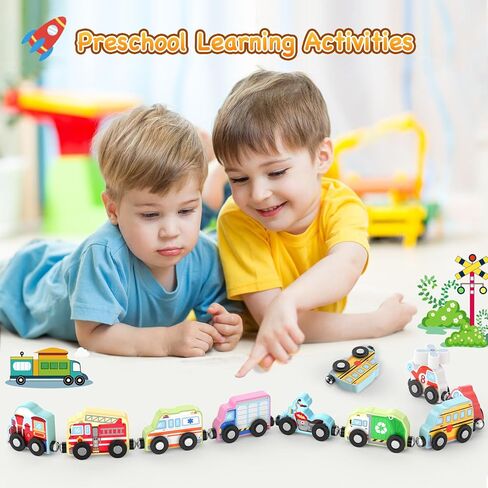 Zeoddler Toys for Toddlers, 11 Magnetic Wooden Vehicle Train Set, Montessori Toys for Toddlers, Preschool Learning Activities for Kids, Birthday Gifts for Boys, Girls in Kuwait