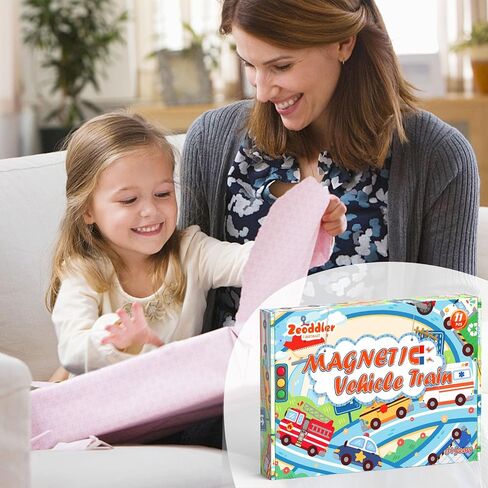 Zeoddler Toys for Toddlers, 11 Magnetic Wooden Vehicle Train Set, Montessori Toys for Toddlers, Preschool Learning Activities for Kids, Birthday Gifts for Boys, Girls in Kuwait