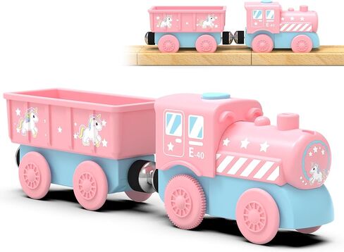 Toy Battery Operated Train Set for Wooden Tracks, Magnetic Trains Toys with Carriage, Pink Unicorn Motorized Train Electric Cars Compatible with Thomas, Brio, Chuggington in Kuwait