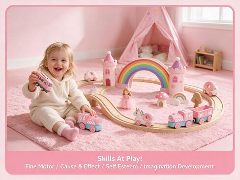 Toy Battery Operated Train Set for Wooden Tracks, Magnetic Trains Toys with Carriage, Pink Unicorn Motorized Train Electric Cars Compatible with Thomas, Brio, Chuggington in Kuwait